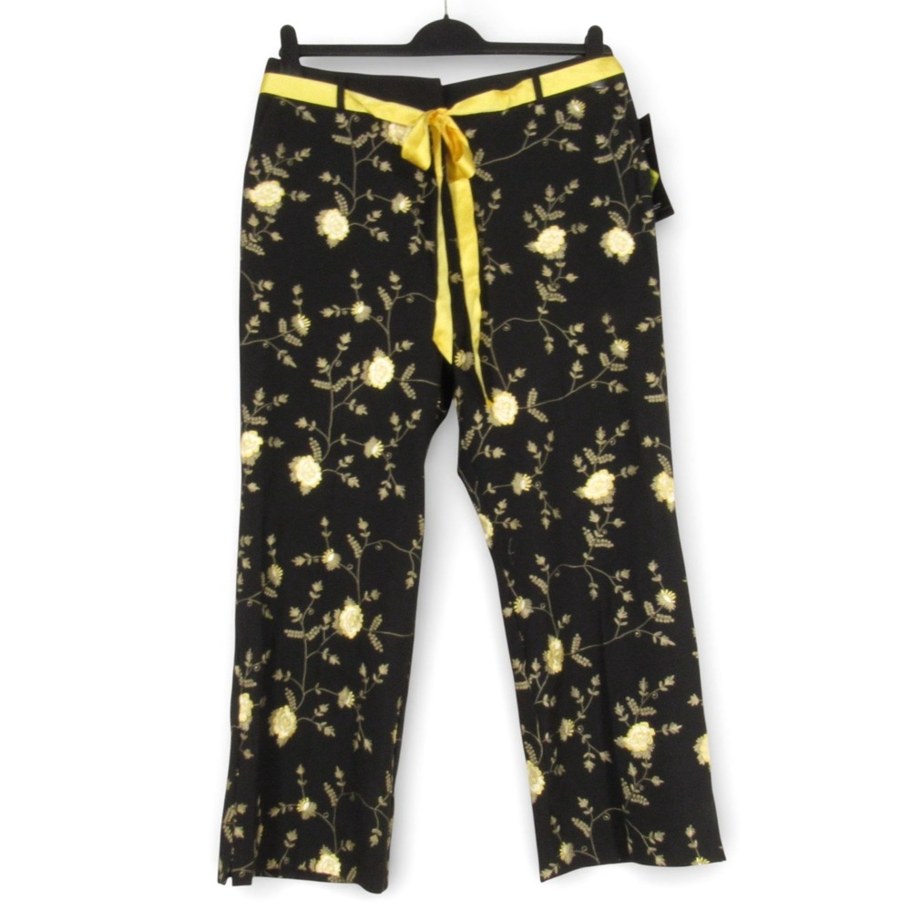 NWT KAREN KANE Black SPRING FLING FLORAL EMBROIDERED Twill CAPRI PANTS Sz 12